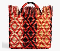 Bedruckte Tote Bag aus Stroh mit Fransen