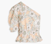 Bijou Oberteil aus einer Lyocell-Leinenmischung mit asymmetrischer Schulterpartie, floralem Print und Schößchen
