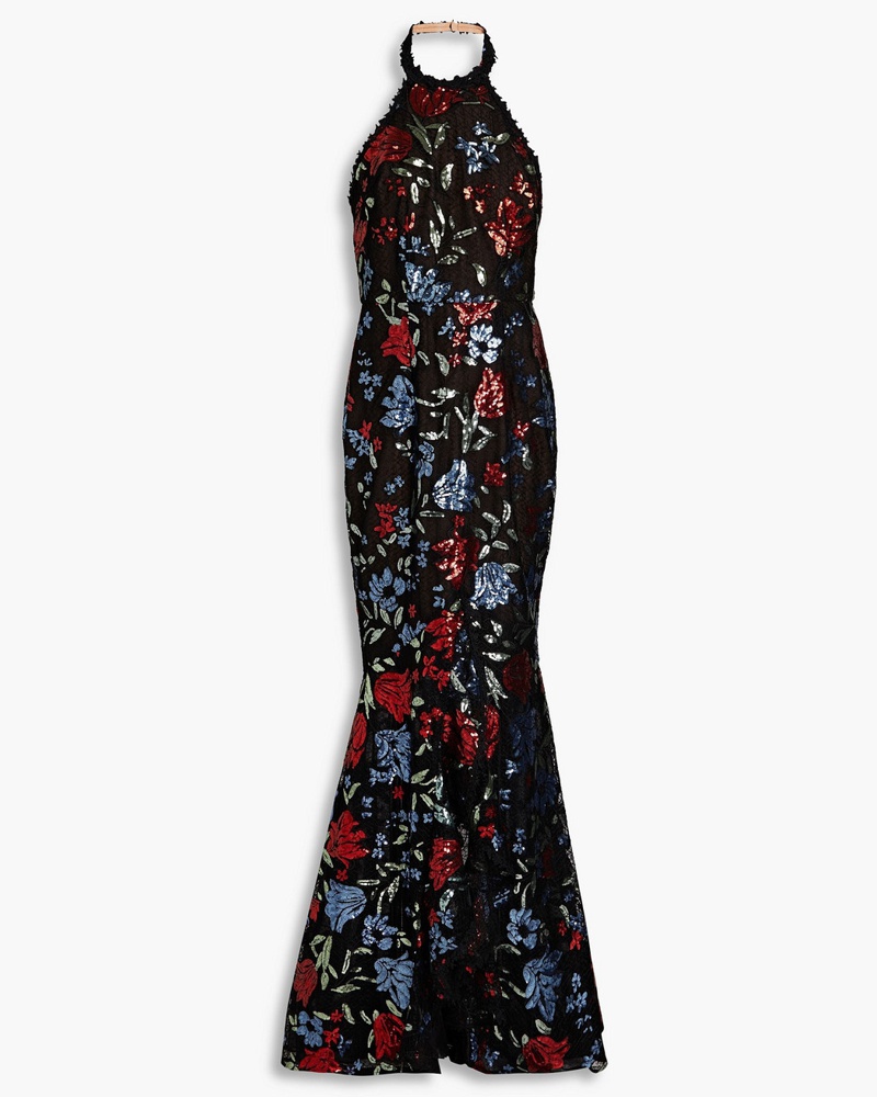 Marchesa Damen Neckholder-Robe aus Tüll mit Verzierung und Rüschen Marchesa Damen Neckholder-Robe aus Tüll mit Verzierung und Rüschen