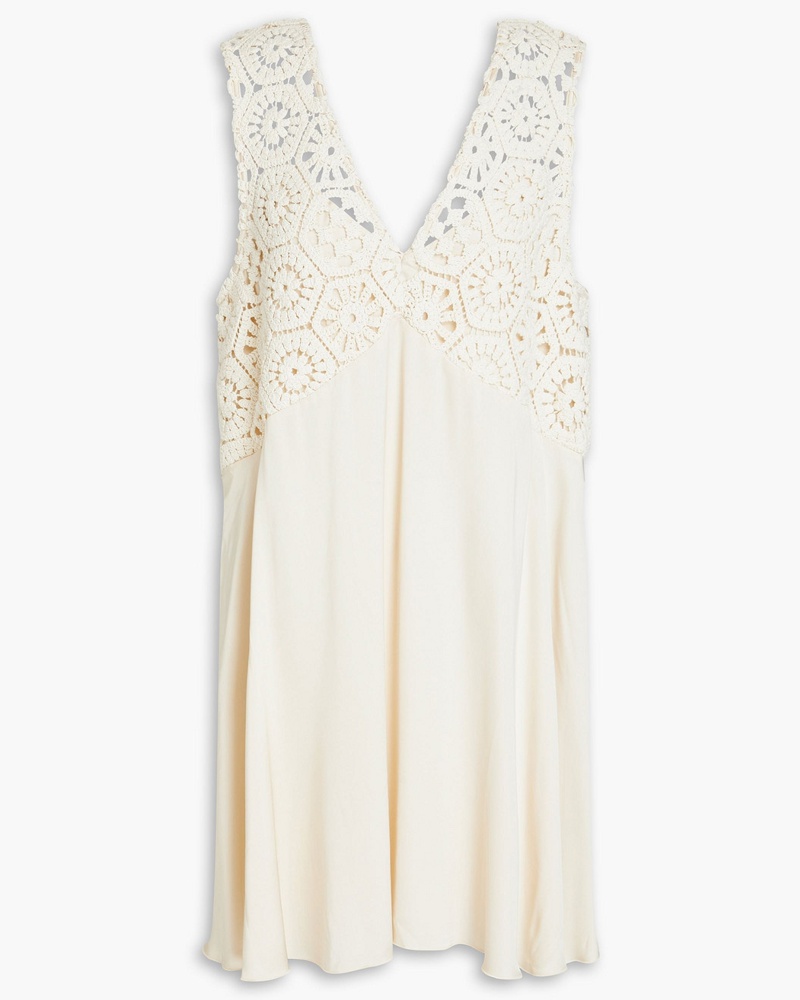ROTATE Birger Christensen Damen Minikleid aus Satin mit Häkeleinsätzen