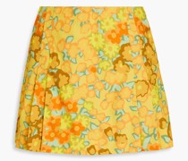 Shorts aus Baumwollpopeline mit Falten und floralem Print