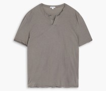 T-Shirt aus einer Baumwoll-Leinenmischung mit Henley-Kragen