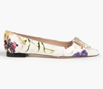 Flache Schuhe mit spitzer Kappe aus Leder mit floralem Print und Verzierung