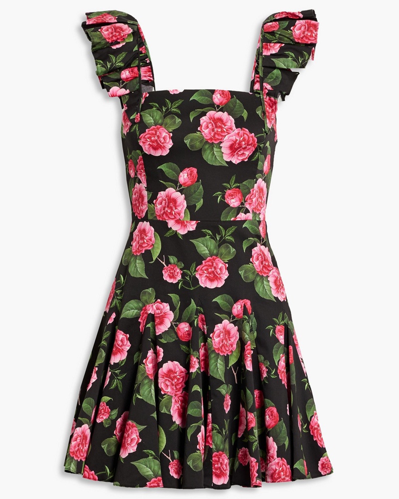 Alice + Olivia Damen Alice OliviaGinny plissiertes Minikleid aus Popeline aus einer Baumwollmischung mit floralem Print