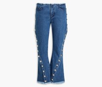 Halbhohe Kick-flare-Jeans mit Fransen und Nieten