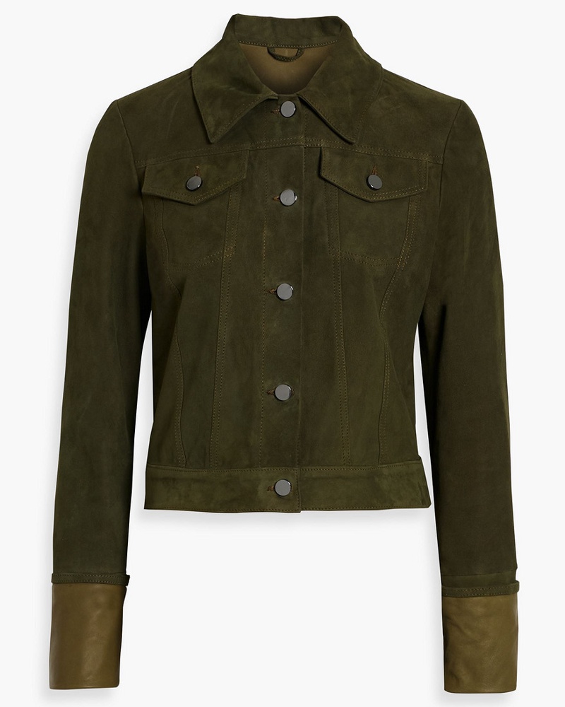 Iris & Ink Damen Joelle Jacke aus Veloursleder mit Lederbesatz