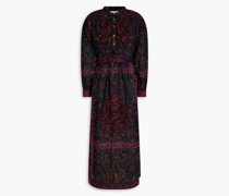 Tamir embroidered printed cotton-gauze midi dress