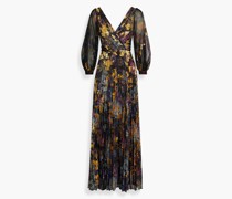 Robe aus Metallic-Chiffon mit floralem Print