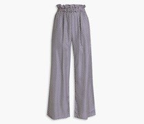 Hose mit weitem Bein aus Seiden-Twill mit Schnalle und Karomuster