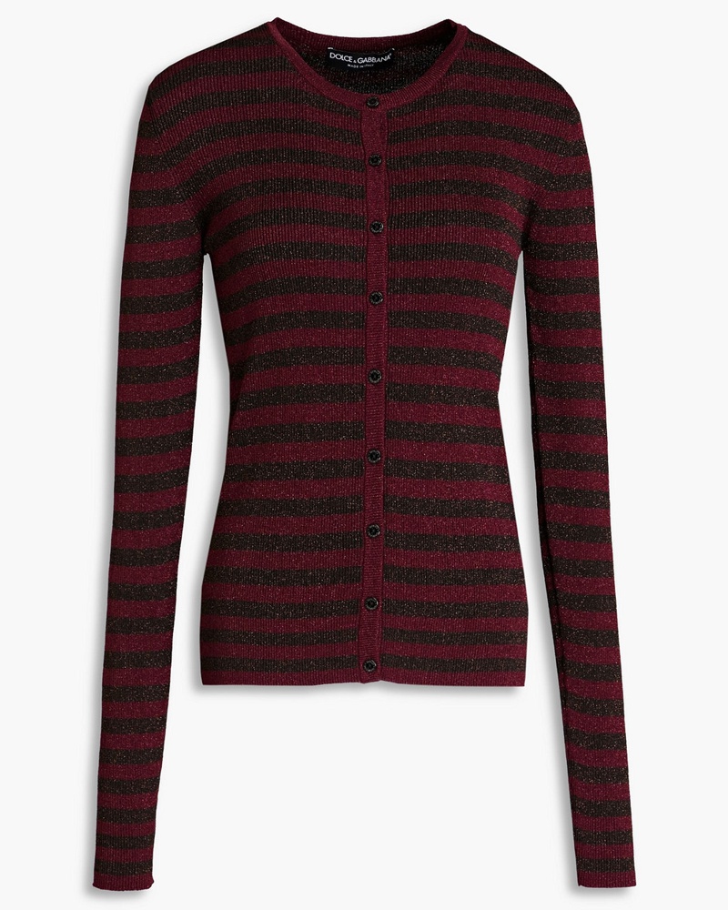 Dolce & Gabbana Damen Gestreifter Cardigan aus Metallic-Rippstrick