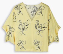 Bluse aus glänzendem Crêpe mit floralem Print S