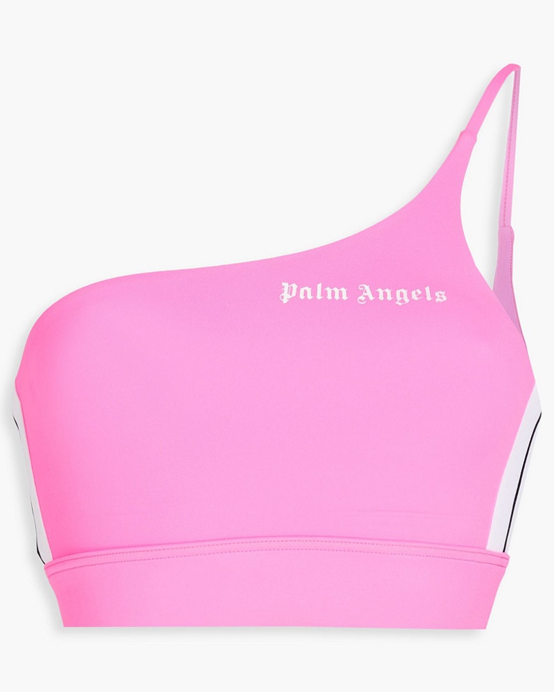 Palm Angels Damen Neonfarbenes Cropped Oberteil aus Stretch-Jersey mit asymmetrischer Schulterpartie