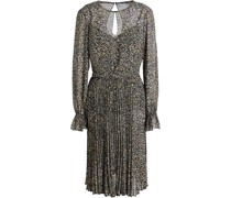 Plissiertes Kleid aus Crêpe mit Cut-outs und Print