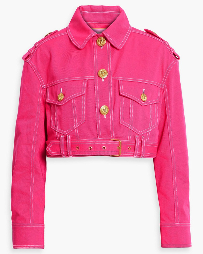 Balmain Damen Barbie Cropped Jeansjacke mit Stickereien