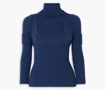 Mehrlagiger Rollkragenpullover aus gerippter Wolle