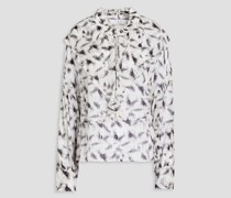 Bedruckte Bluse aus Krepon mit Metallic-Effekt und Rüschen