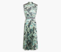 Midikleid aus glänzendem Jacquard mit Print und Falten
