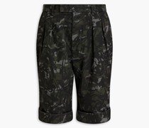 Shorts aus Baumwoll-Canvas mit Falten und Camouflage-Print
