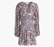 Bedrucktes Minikleid aus Crêpe mit Metallic-Effekt und Rüschen S