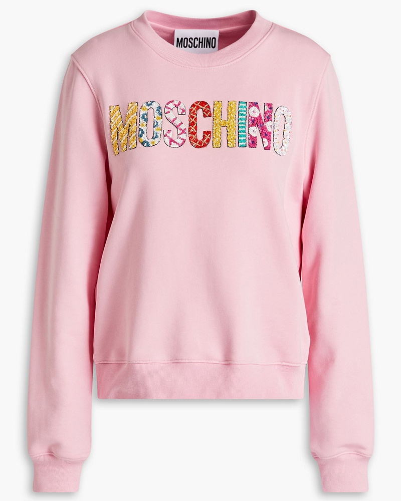 Moschino Damen Sweatshirt aus Baumwollfrottee mit Pailletten
