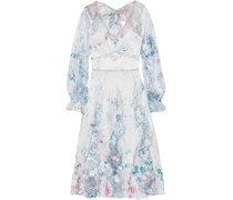Ruffled embroidered floral-print tulle dress