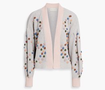 Landon gerippter Cardigan aus einer Baumwollmischung mit Pompons