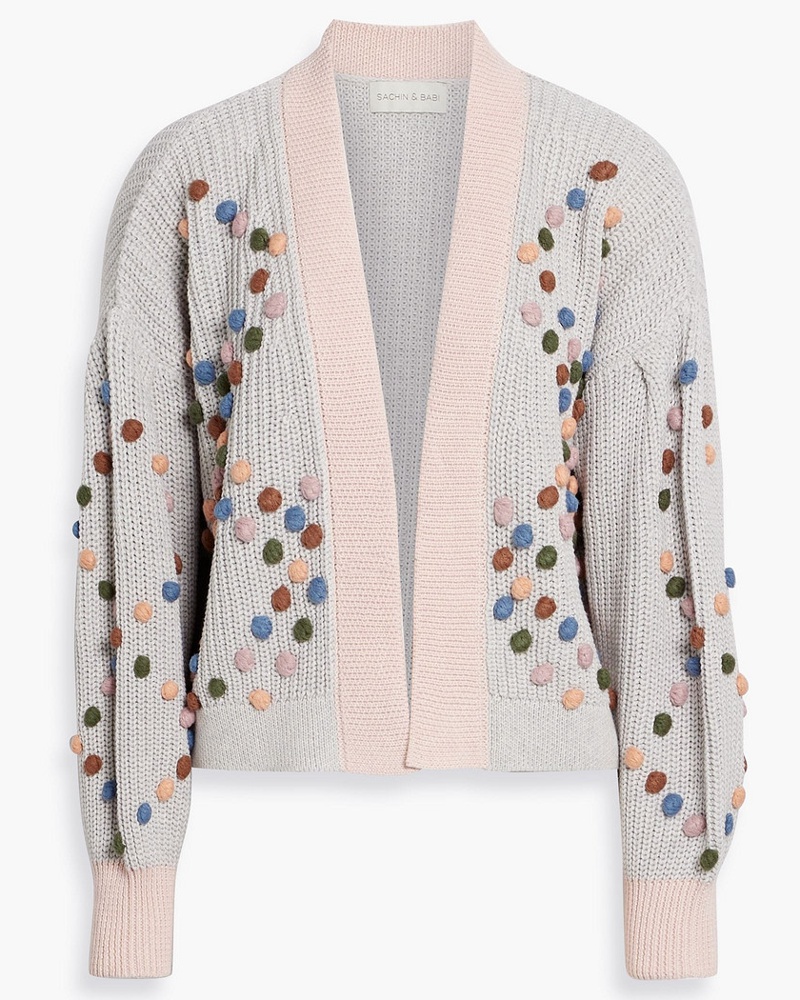 Sachin & Babi Damen Landon gerippter Cardigan aus einer Baumwollmischung mit Pompons