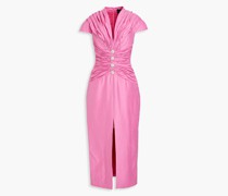 Plissiertes Midikleid aus einer Leinenmischung mit Kristallverzierung