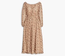 Schulterfreies Midikleid aus Chiffon mit Fil Coupé und floralem Print