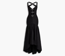 Neckholder-Robe aus einer Leinenmischung mit Cut-outs und Verzierung