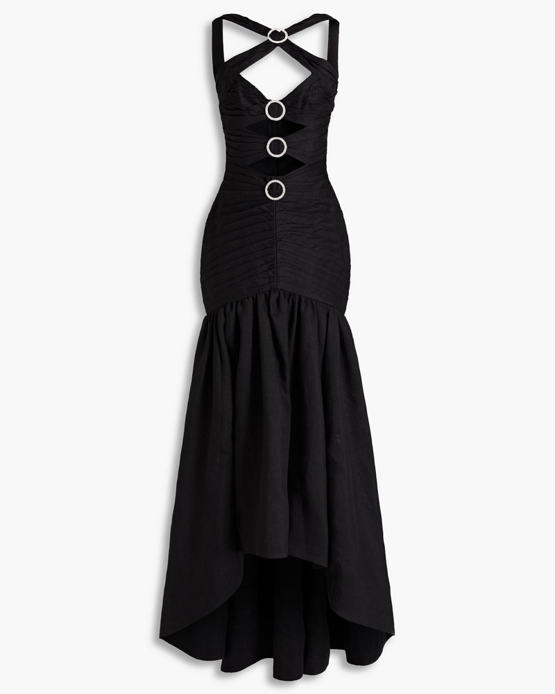 RASARIO Damen Neckholder-Robe aus einer Leinenmischung mit Cut-outs und Verzierung