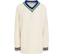 Gestreifter Pullover aus Wolle mit Zopfstrickmuster S