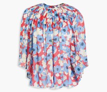 Bluse aus Seiden-Georgette mit floralem Print und Raffung