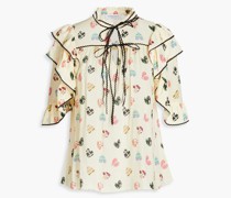 Eva Bluse aus Point d'Esprit mit Rüschen und Print