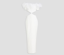 Robe aus Crêpe mit Federn und Cut-outs