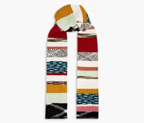 Patchwork-effect ribbed wool-blend scarf