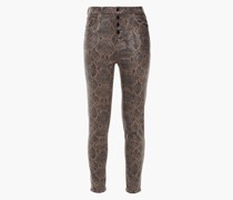 Lillie beschichtete, hoch sitzende Skinny Jeans mit Schlangenprint