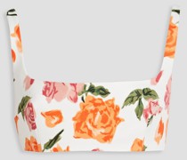 Cropped Oberteil aus Faille mit floralem Print