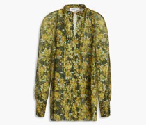 Plissiertes Hemd aus Chiffon mit floralem Print inMetallic-Optik