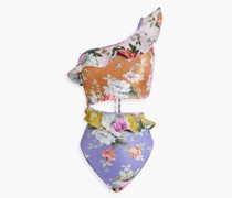 Pattie Badeanzug mit asymmetrischer Schulterpartie, floralem Print und Rüschen 0