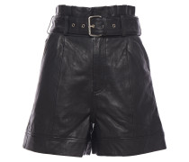 Velda geraffte Shorts aus Leder mit Gürtel