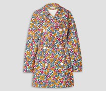 Doppelreihiger Mantel aus Twill aus einer Baumwollmischung mit floralem Print und Gürtel