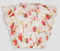 Nora Cropped Oberteil aus Baumwolle mit floralem Print und Biesen S