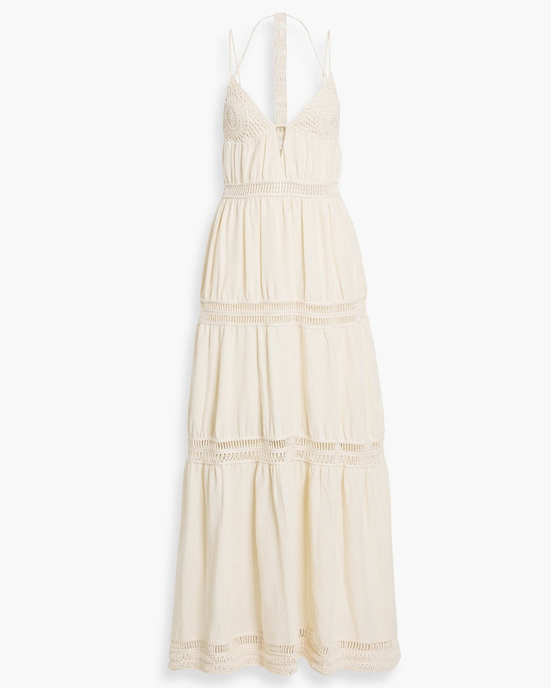 Jonathan Simkhai Damen Maxikleid aus Schantung aus einer Tencel™-Leinenmischung mit Cut-outs und Häkelbesatz