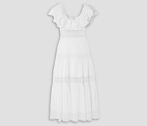 Florence Maxikleid aus Voile aus einer Baumwollmischung mit Guipure-Spitzenbesatz und Rüschen