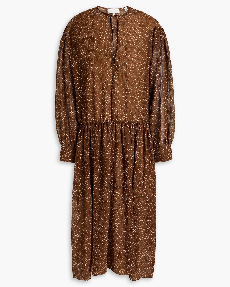 Vince Damen Midikleid aus plissiertem Crêpe mit Polka-Dots S