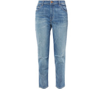 Distressed faded mid-rise slim-leg jeans 23
