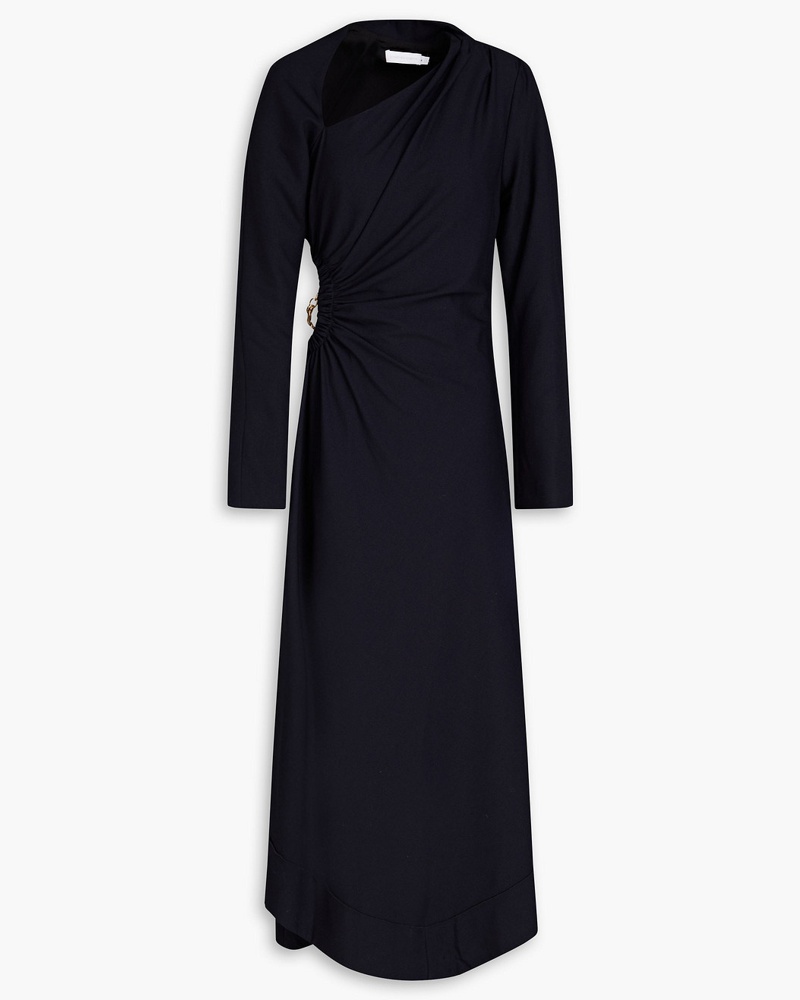 Jonathan Simkhai Damen Gerafftes Midikleid aus Crêpe mit Cut-outs und Kettenverzierung