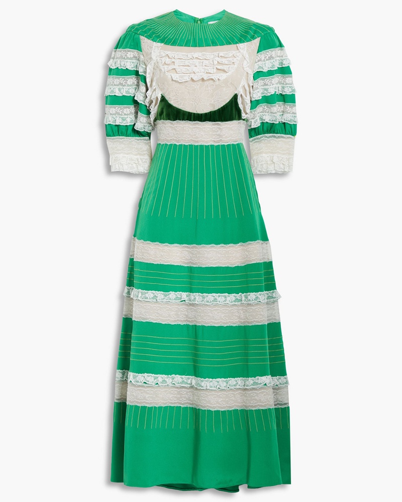 Valentino Garavani Damen Kleid aus Seiden-Twill mit Tüllund Samteinsätzen und Rüschen
