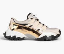 Metallic faux leather and mesh sneakers